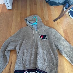 Champion Sherpa Half Zip Pullover Hoodie Khaki/Tan
